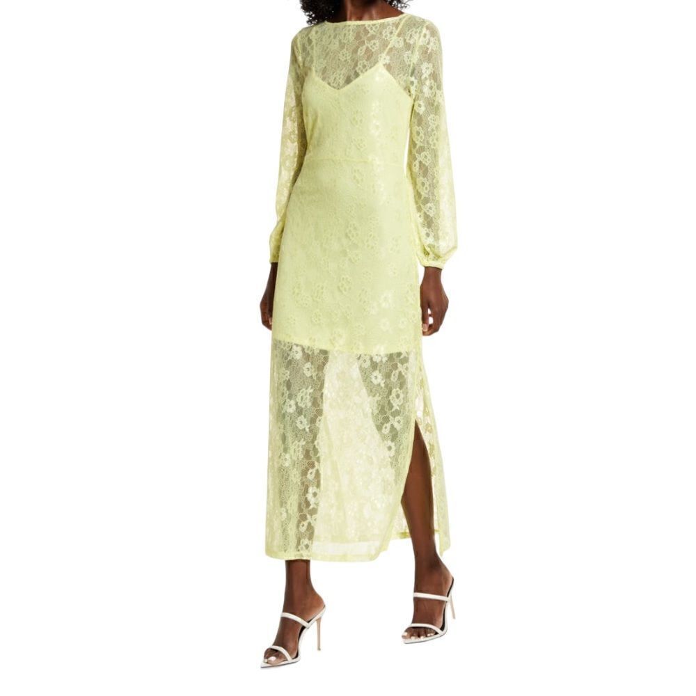 NWOT Open Edit Sheer Lace Long Sleeve Maxi Dress Women Size Medium